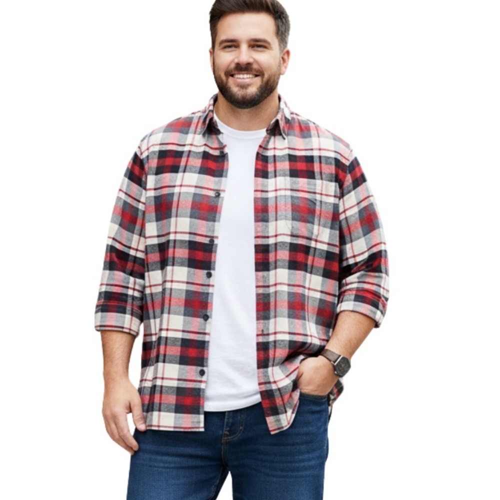Columbia Plaid Cotton Long Sleeve Button Up Shirt Red Black White Men's 2XL EUC